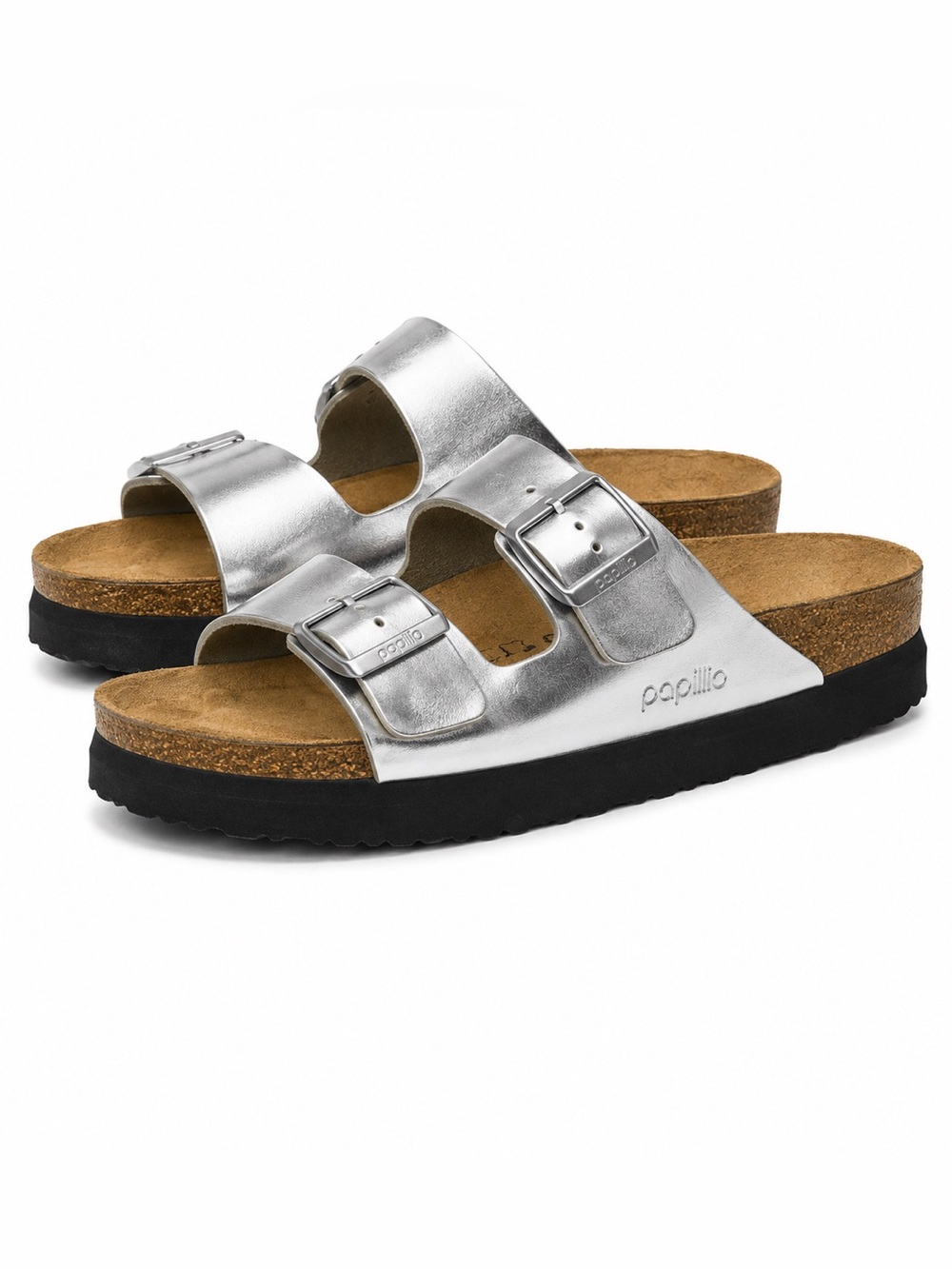 Papillio Birkenstock Arizona Platform Metallic Silver Sandals EU 38 US 7 NIB